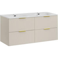 DOPPELWASCHTISCH Niva hängend geriffelt in Kaschmir Matt 121/59/46 cm - Kaschmir/Beige, Holzwerkstoff/Kunststoff (121/58.5/46cm) - WFL GROUP