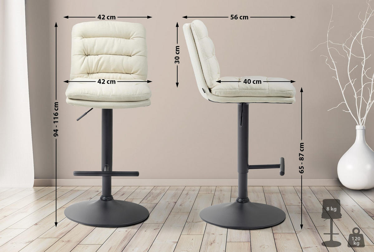 BARHOCKER Stoff creme - Creme/Schwarz, Textil/Metall (42/94/56cm) - CLP