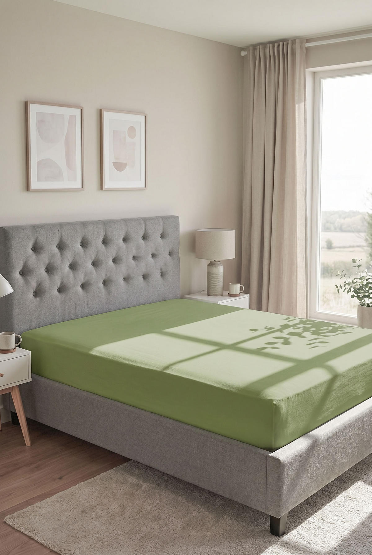 SPANNBETTTUCH Deluxe Jersey fichte, 90x190 cm - 100x220 cm - Dunkelgrün, Textil (100/220cm) - biberna