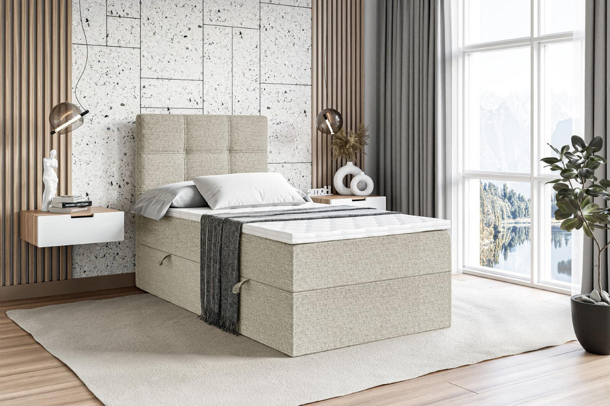 BOXBETT mit Matratze H3 und Lattenrost - MARCE - 90x200 - Links Beige - Beige, Holzwerkstoff (90/200cm) - ALTDECOR
