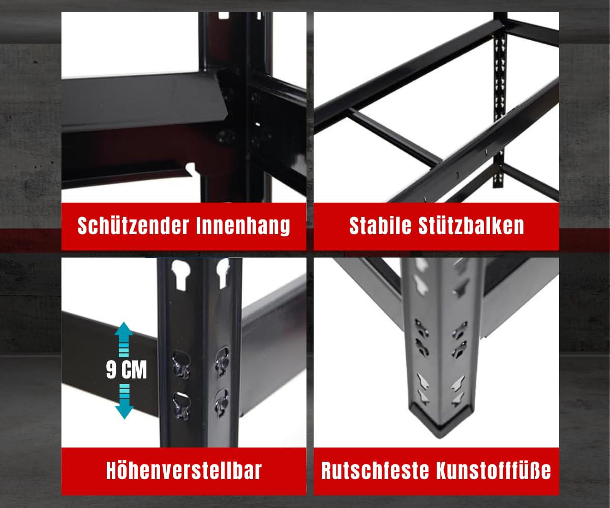 REIFENREGAL Tiger XL 200x180x45 cm 300 kg Fachlast bis zu 21 Reifen auf 3 Ebenen Schwarz - Schwarz, Metall (180/200/45cm) - PROREGAL