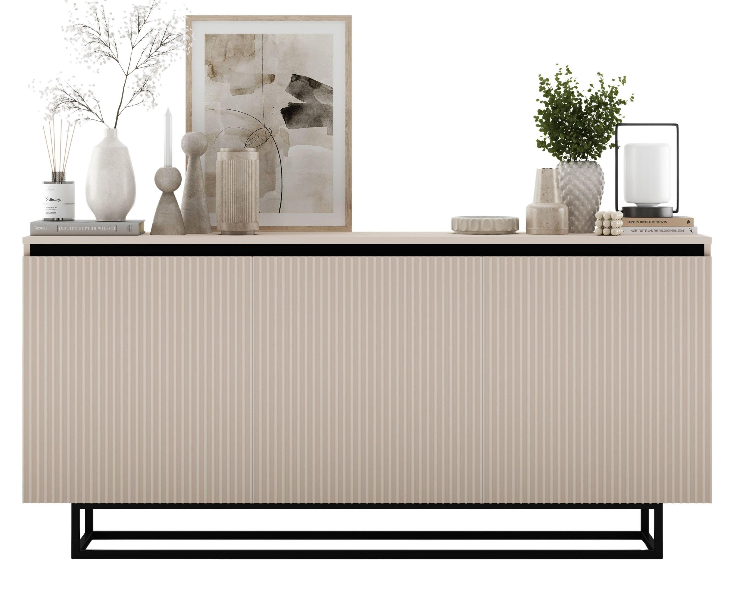 SIDEBOARD Selene 3D Kachmir Matt mit metallrahmen Glamour 167 cm - Kaschmir/Schwarz, Holzwerkstoff/Metall (167/79/35cm) - Meble Lindner