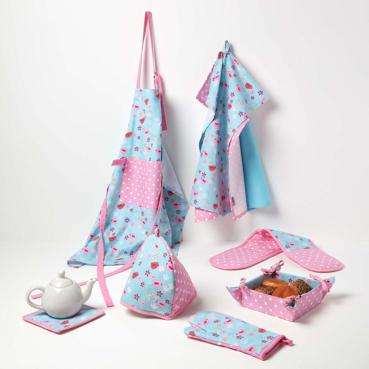 TOPFLAPPEN Vögel & Blumen 20/20 cm, Baumwolle wattiert - Blau, Textil (20/20cm) - Homescapes