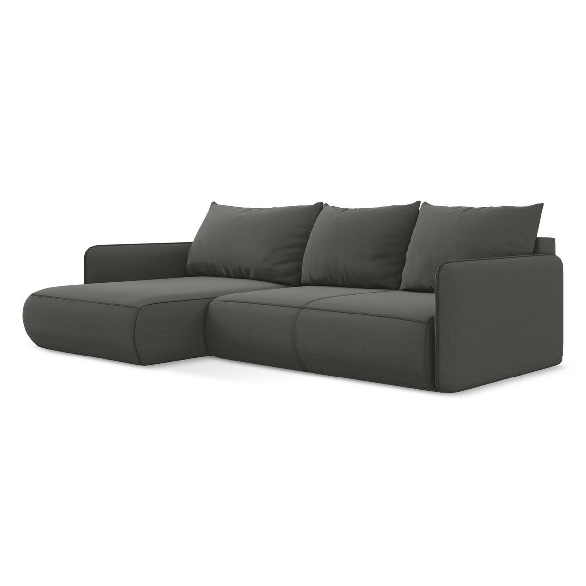 ECKSOFA mit Schlaffunktion Samt Stoff Grau - Dunkelgrau/Schwarz, Kunststoff/Textil (148/240cm) - LaMiaSofa