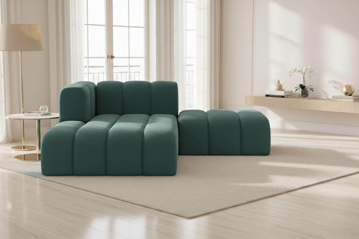 CHAISELONGUE Mit Hocker Grand, Veloursstoff Salvador, Azurblau, Links - Blau, Holz (204/179cm) - Kaiser Möbel