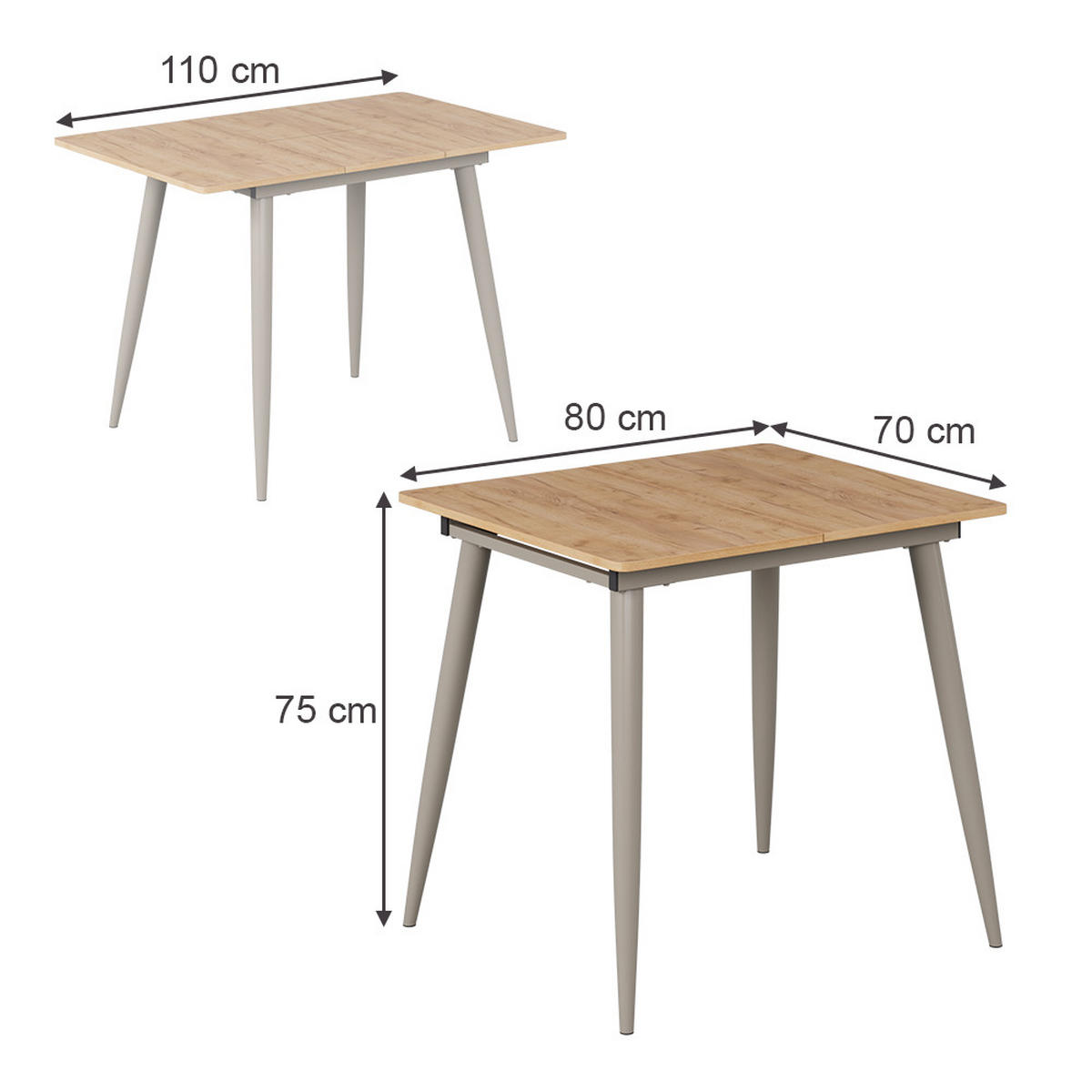Greige/Eichefarben, Holzwerkstoff (70/80/75cm) - Vicco