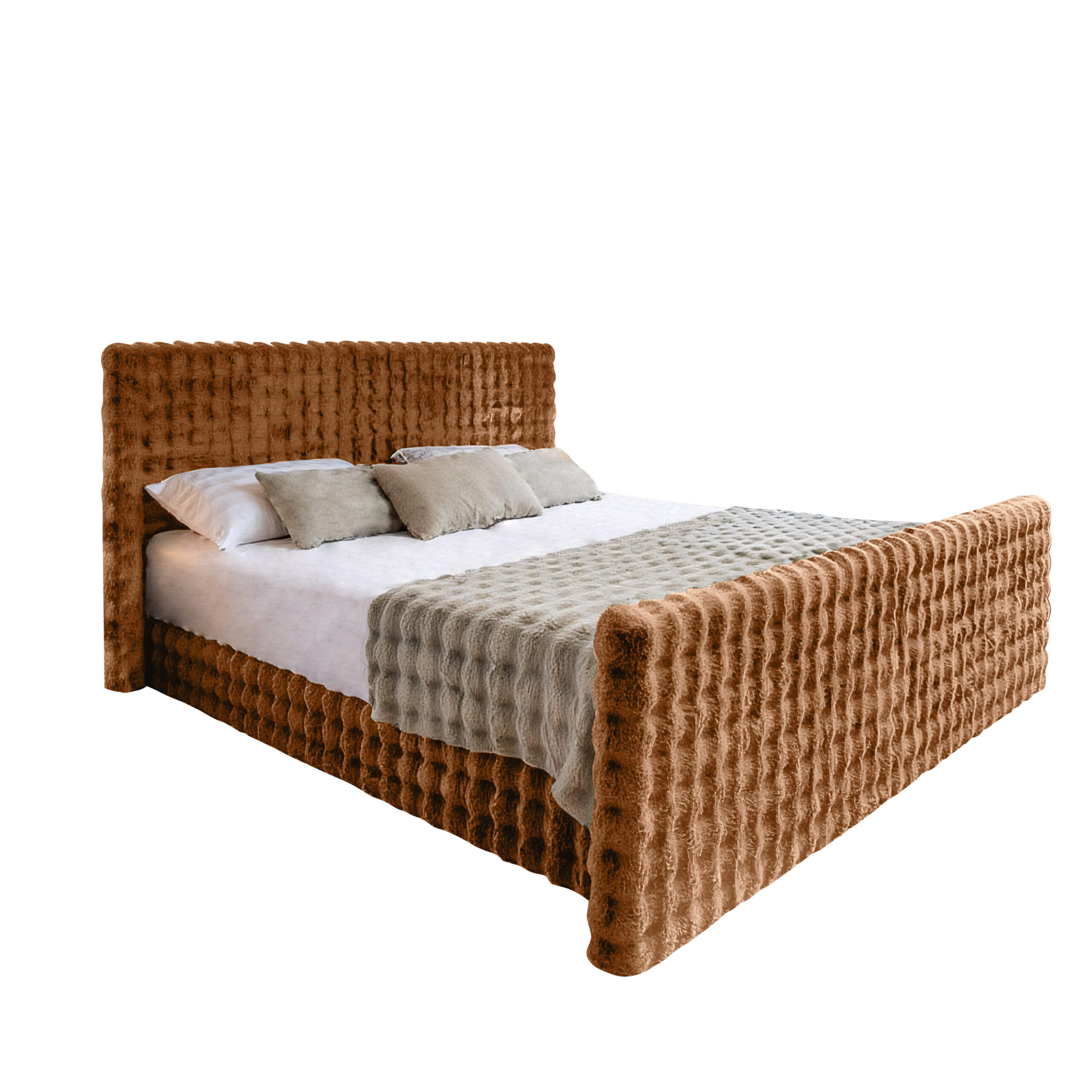 BOXBETT Mit Bettkasten, Matratze Und Topper BLANKET Stoff Bubble 140x200 cm Kupfer H2-Pocket - Kupferfarben, Holz/Textil (140/200cm) - Kaiser Möbel