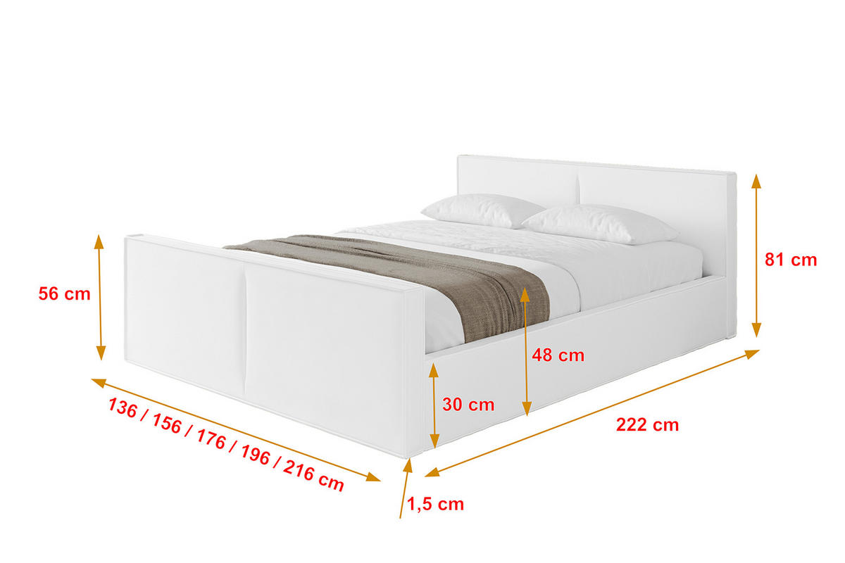 POLSTERBETT mit Bettkasten, Fußteil und Lattenrost, Boxbett ohne Matratze - EMMI-Z-V1 160x200 Weiß Kunstleder - Weiß Hochglanz, Holzwerkstoff/Textil (160/200cm) - ALTDECOR