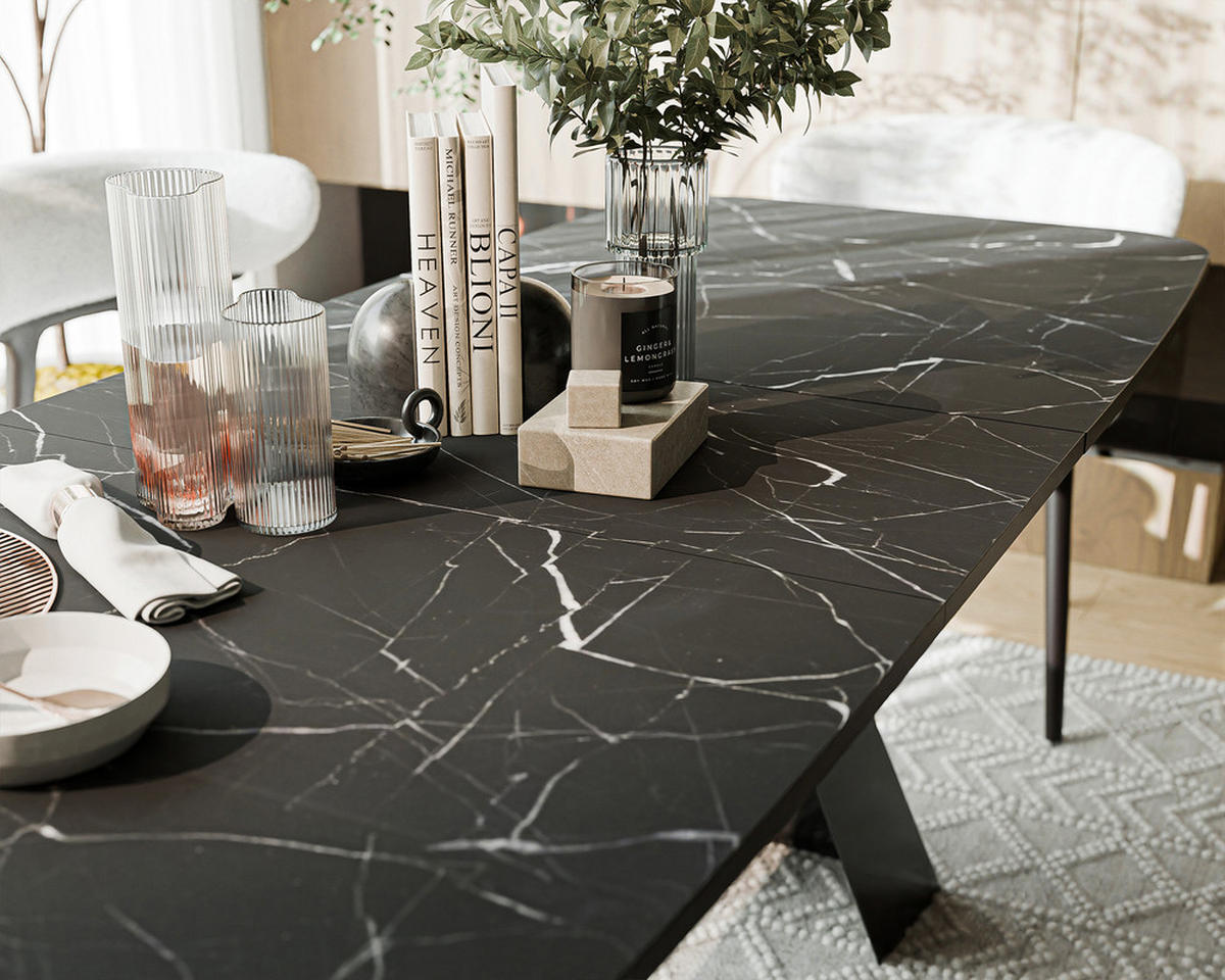 AUSZIEHTISCH ZENITH 180/90/76 cm mit Metallgestell, Schwarz / Grau - Schwarz/Grau, Holzwerkstoff/Metall (90/180/76cm) - Idohome
