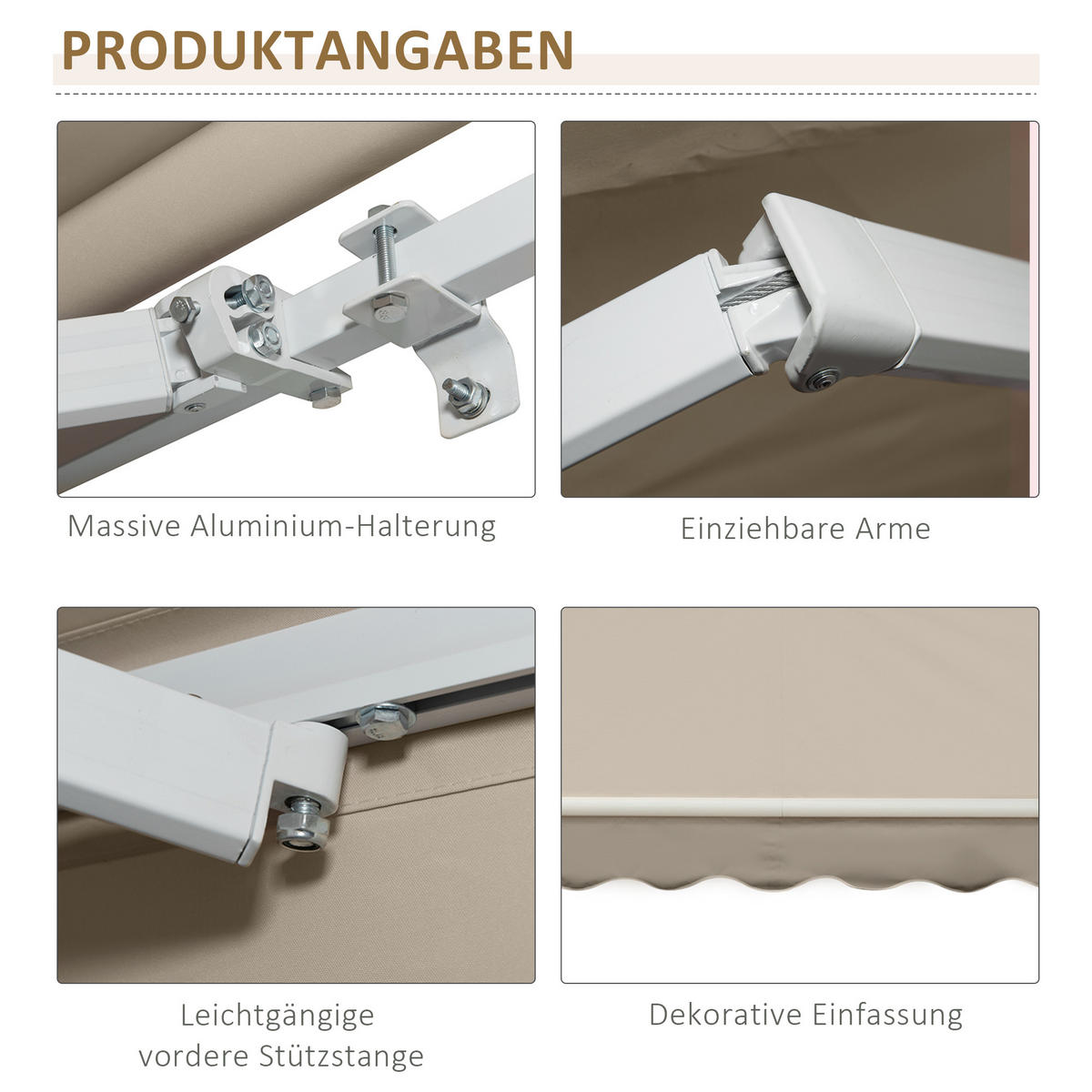 MARKISE, Beige+Weiß, Aluminium, Eisen, Polyester - Beige, Metall (245/350/395cm) - Outsunny