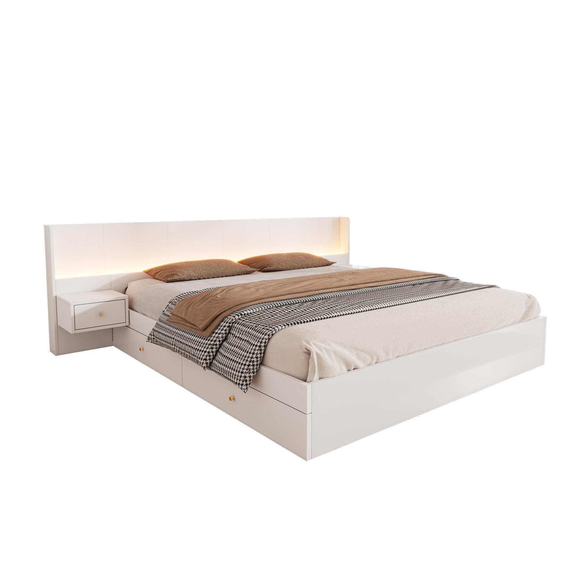 DOPPELBETT 180/200 cm mit USB-Anschlüssen, Steckdosen, LED-Beleuchtung und 2 Nachttischen mit Schubladen, Weiß - Weiß, Holzwerkstoff (180/200cm) - Redom