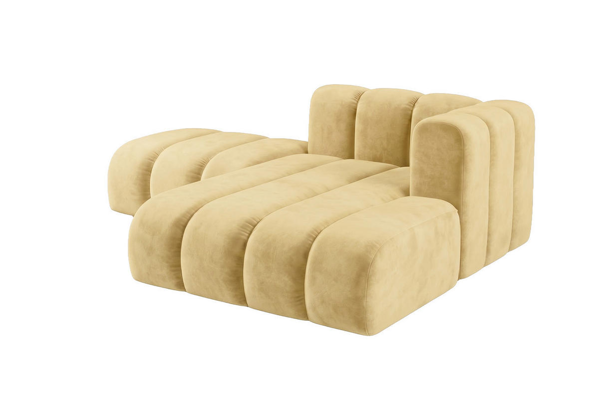 CHAISELONGUE Modulare Mit Hocker, Velvet-Stoff Riviera, Buttergelb, Rechts, GRAND - Hellgelb, Holz (204/179cm) - Kaiser Möbel