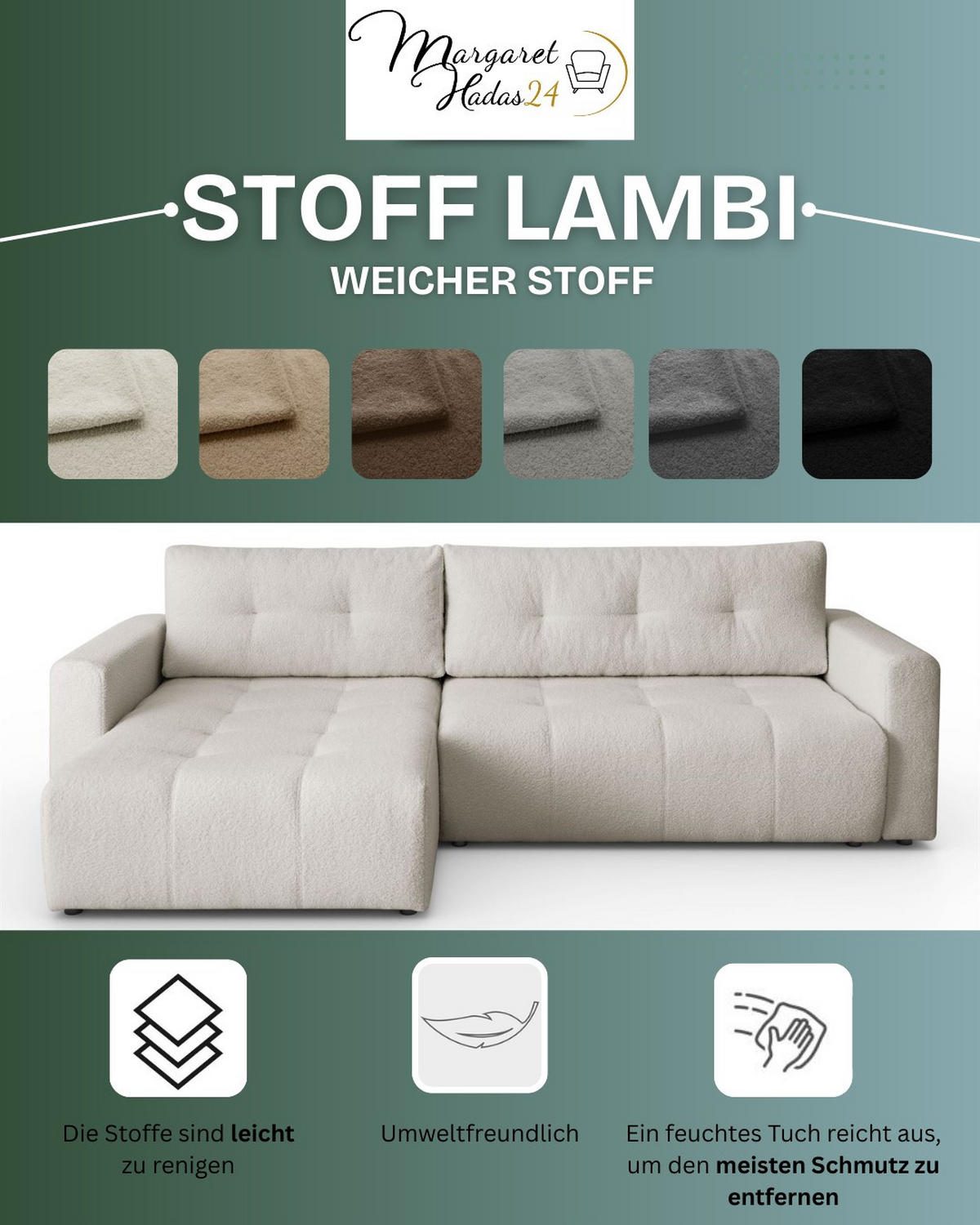 ECKSOFA Viola in L-Form, braun, Lammfelloptik, 261 x 143 cm mit Schlaffunktion und Bettkasten - Braun, Textil (261/143cm) - Margaret Hadas24