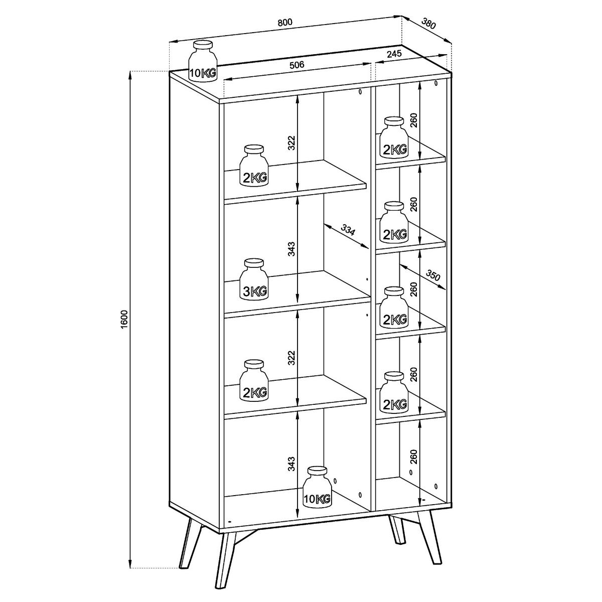 BÜCHERREGAL TOFINO REG1-2D Holzbeine Eukalyptus - Kastanienfarben/Eukalyptusholzfarben, Holz/Holzwerkstoff (80/160/38cm) - Komodee
