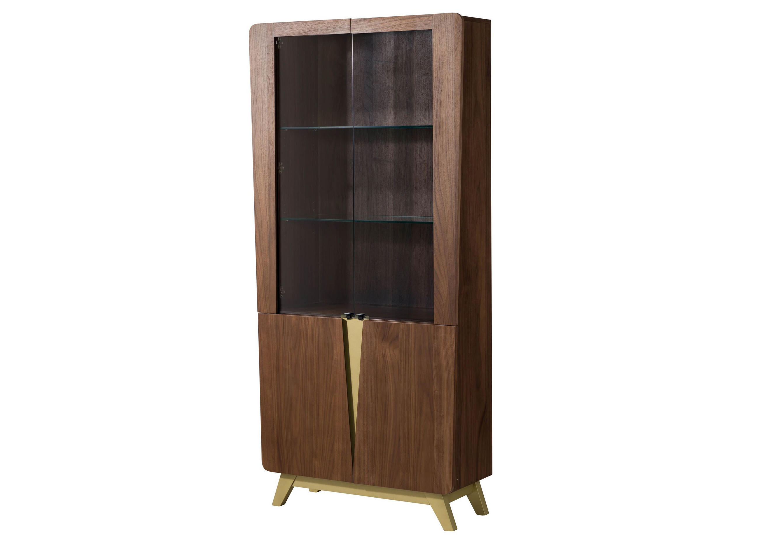 VITRINE Nussbaum-Echtholzfurnier 100x40x200 braun lackiert BUTTERFLY #100 - Braun, Holz (100/200/40cm) - Massivmoebel24