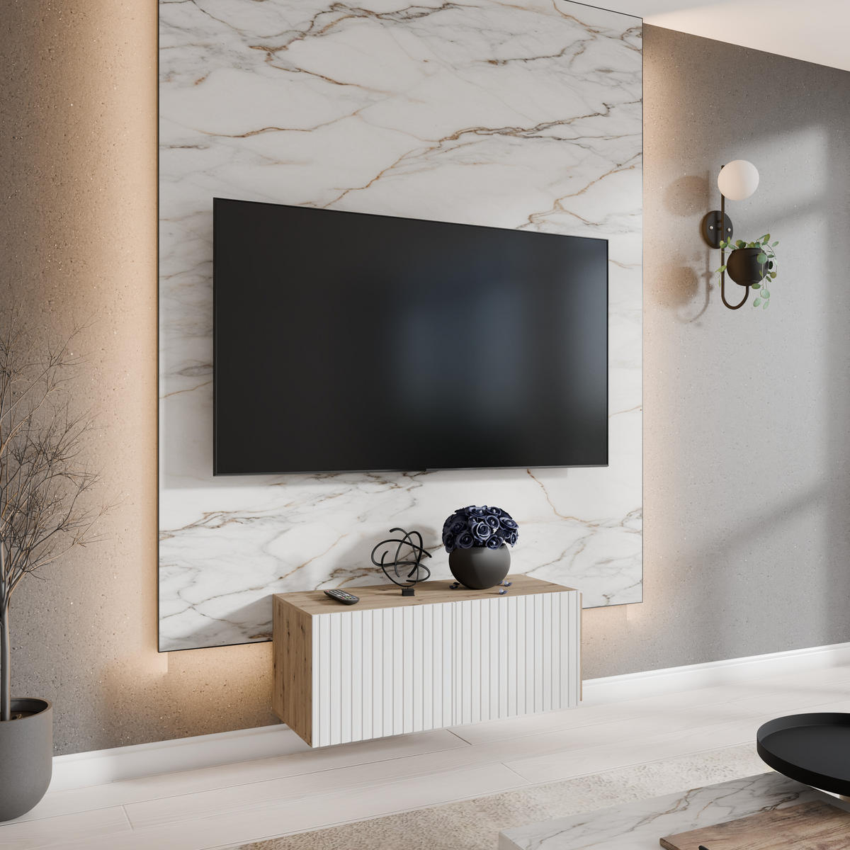 TV-SCHRANK MIO - Eiche Artisan/Weiß, Holzwerkstoff (100/41/40cm) - Meblini