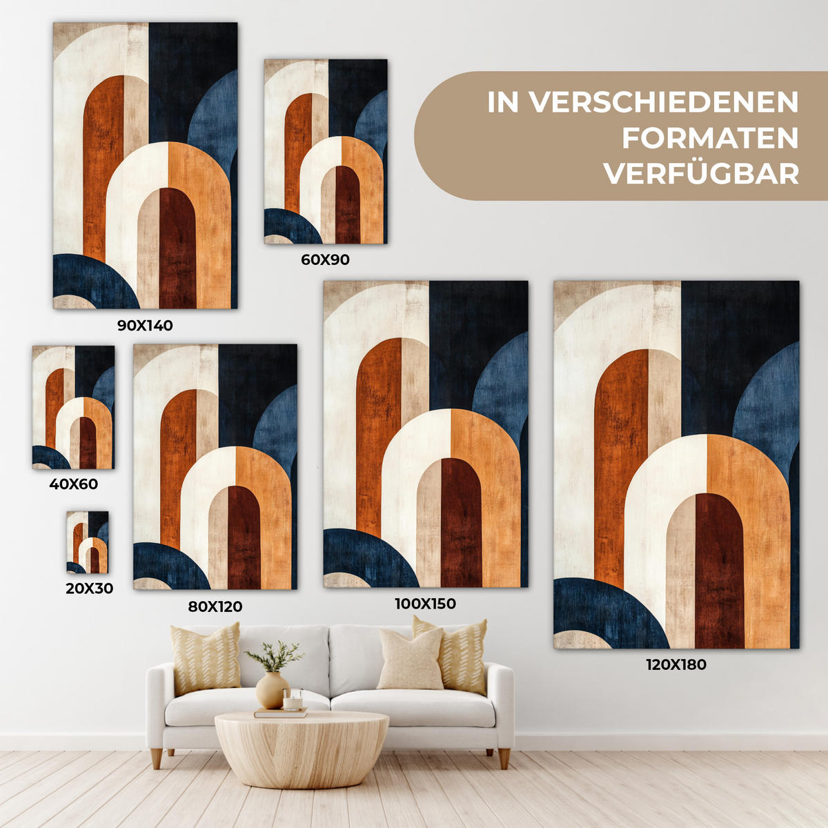 LEINWANDBILD Abstrakt - Formen - Dunkelblau 90x140 cm - Cognac, Textil (90/140cm) - MuchoWow