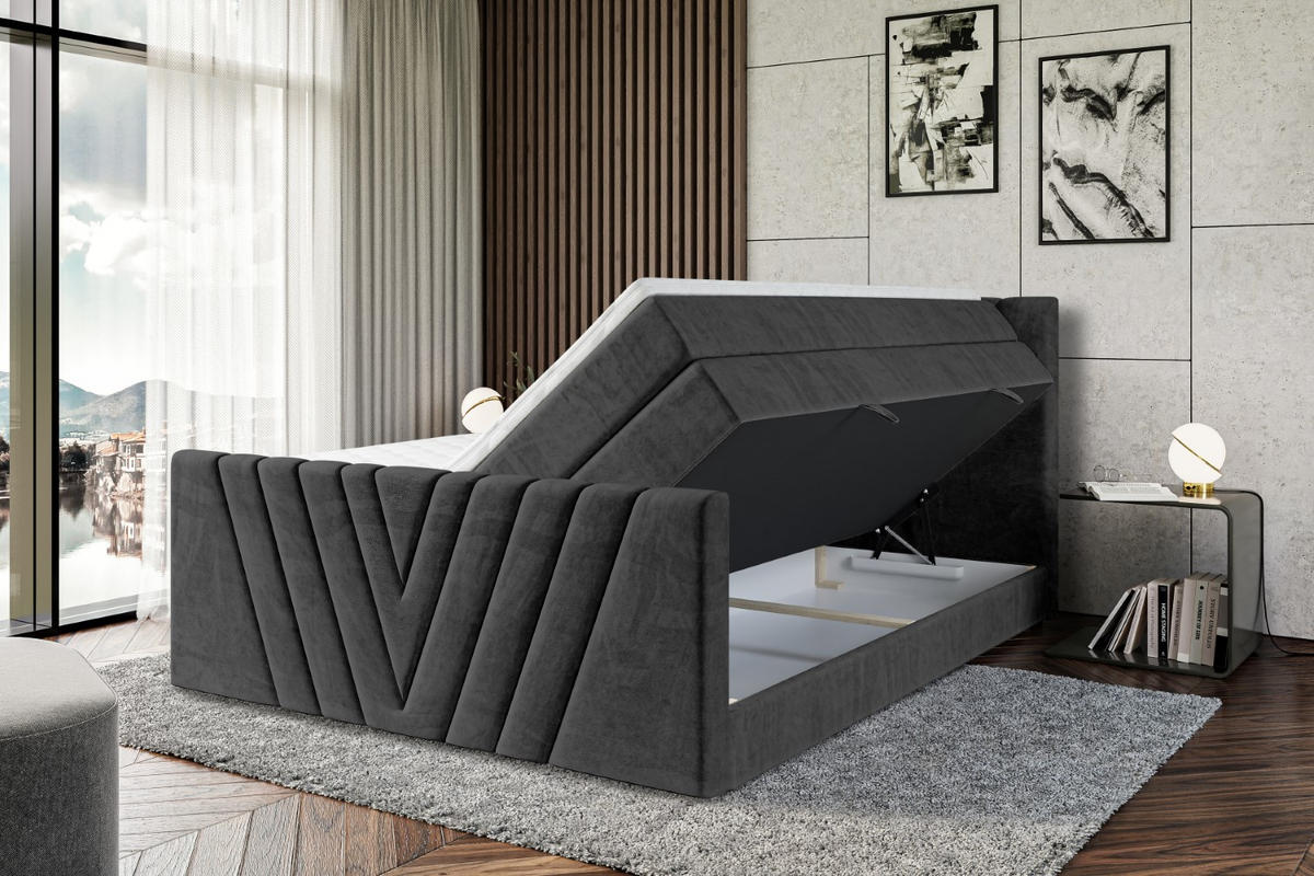 BOXSPRINGBETT ERNINA-Z KING - 160x200 - H3/H4 - Schwarz - Schwarz, Holzwerkstoff (160/200cm) - ALTDECOR
