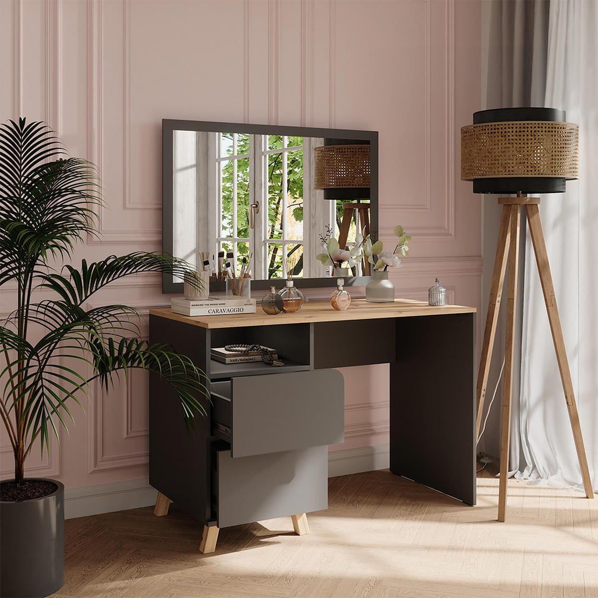 TOALETNÍ STOLEK Karen Antracit/Artisan - antracitová/dub artisan, kompozitní dřevo (110/75/55cm) - Vicco