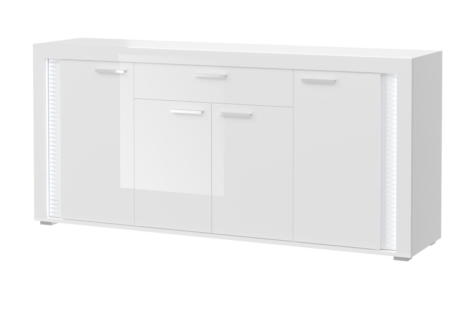 SIDEBOARD weiß Hochglanz 180 cm, mit Soft-Close-Funktion, inkl. Beleuchtung - Weiß Hochglanz/Silberfarben, Holzwerkstoff/Kunststoff (182/84/42cm) - Inn.Furn
