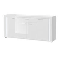 SIDEBOARD weiß Hochglanz 180 cm, mit Soft-Close-Funktion, inkl. Beleuchtung - Weiß Hochglanz/Silberfarben, Holzwerkstoff/Kunststoff (182/84/42cm) - Inn.Furn