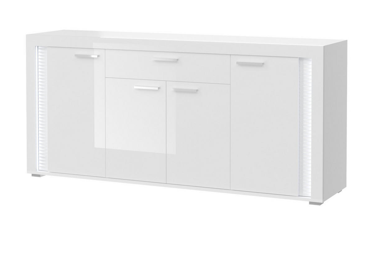 SIDEBOARD weiß Hochglanz 180 cm, mit Soft-Close-Funktion, inkl. Beleuchtung - Weiß Hochglanz/Silberfarben, Holzwerkstoff/Kunststoff (182/84/42cm) - Inn.Furn