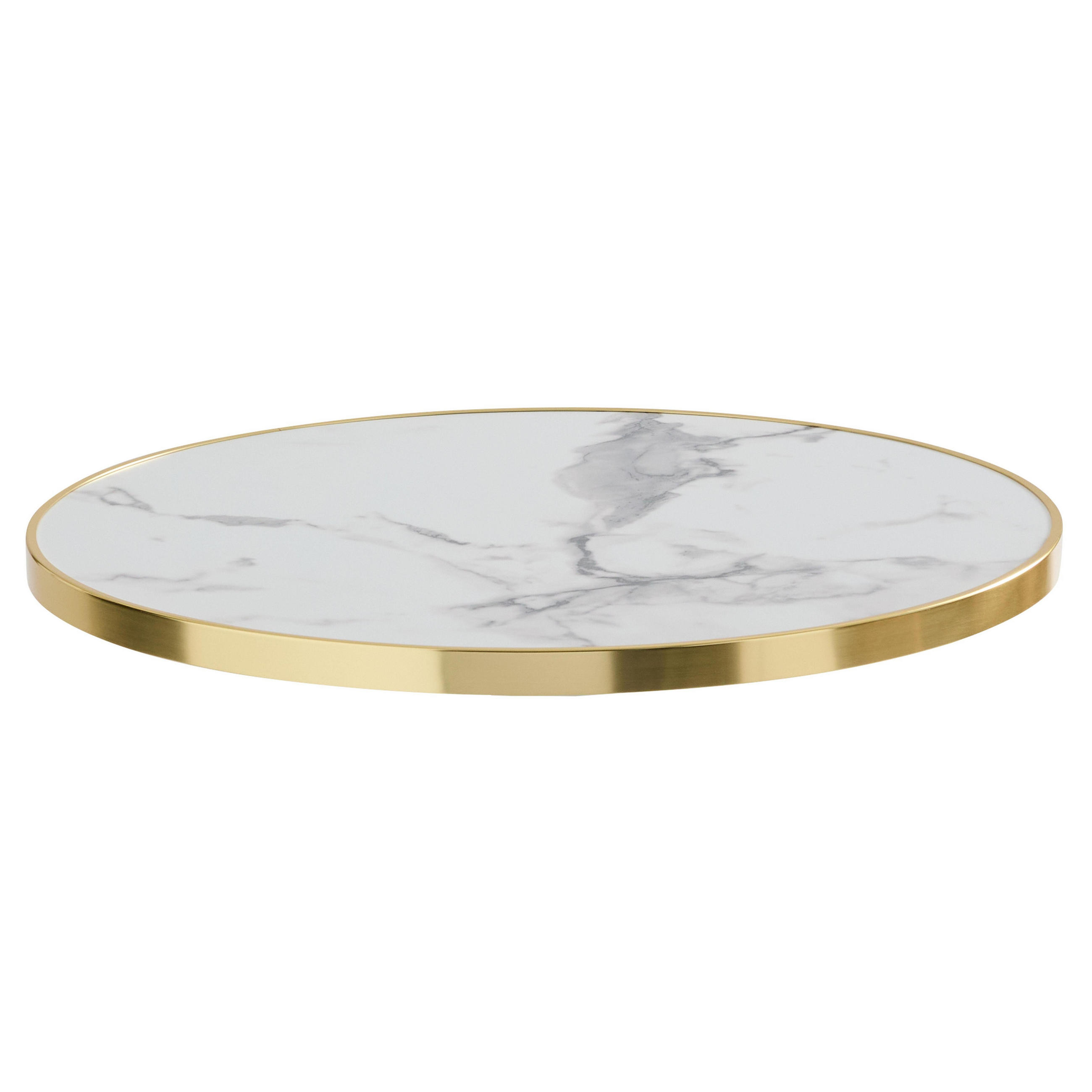TISCHPLATTE runder 60 cm, Weiß - Klar/Goldfarben, Metall (60/2.5/60cm) - Oviala