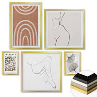 WANDBILDER 5er Set - 50x50 cm & 20x30 cm & 40x60 cm Goldrahmen - Abstrakte Boho-Blattformen - Goldfarben, Kunststoff (40/60cm) - ArtPrintCave
