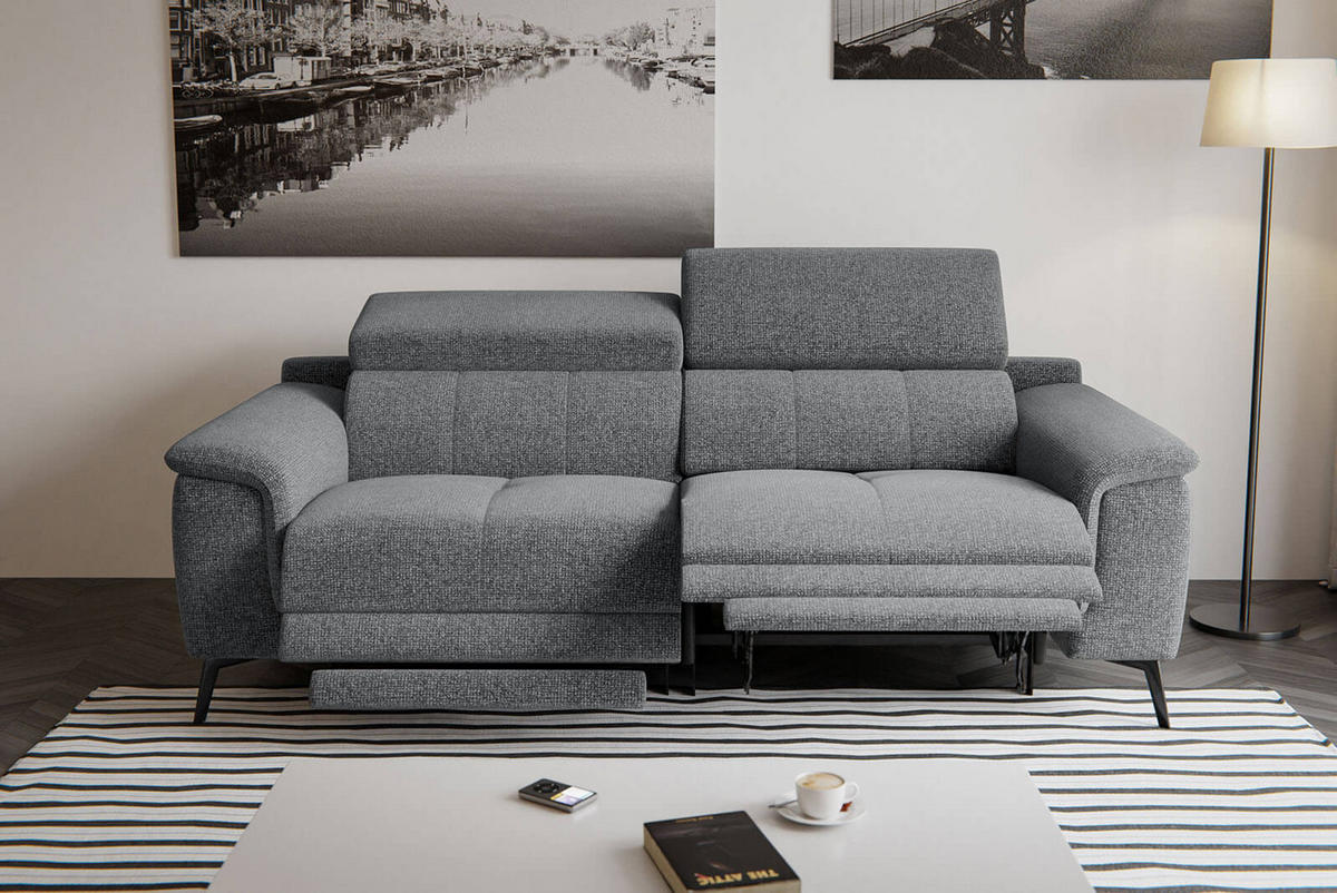 RELAXSOFA FIERO 3-Sitzer mit 2 Relaxfunktionen, grau - Schwarz/Grau, Holzwerkstoff/Textil (212/82/103cm) - Courtois Laville