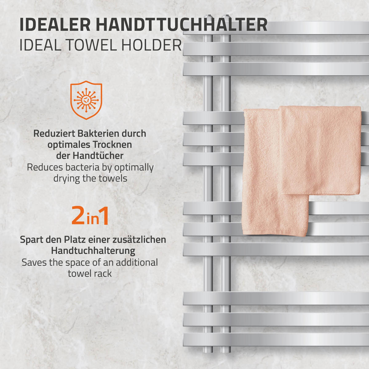 ELEKTRICKÝ koupelnový radiátor Iron EM 500 × 1000 mm, chrom, s topným tělesem 300 W - chromová, kov (50/100/3cm) - LuxeBath