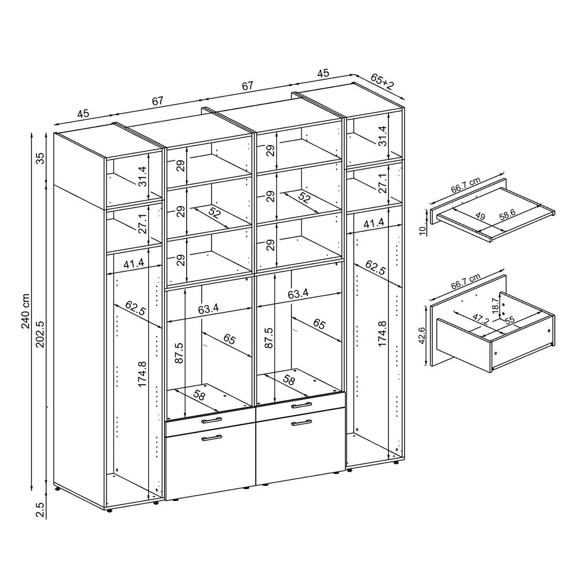WASCHMASCHINENSCHRANK Serie 2 224cm Breit, 240cm Hoch - Schwarz, Holzwerkstoff (224/240/67cm)
