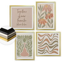 WANDBILDER 4er Set - 50x50 cm & 40x60 cm Goldrahmen - Abstrakte Pastellblumen - Goldfarben, Kunststoff (50/50cm) - ArtPrintCave