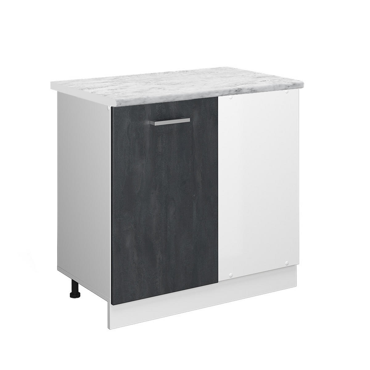 ECKUNTERSCHRANK R-Line Schwarz Beton 86 cm AP Marmor - Schwarz/Weiß, Holzwerkstoff (86/81.6/60cm) - Vicco