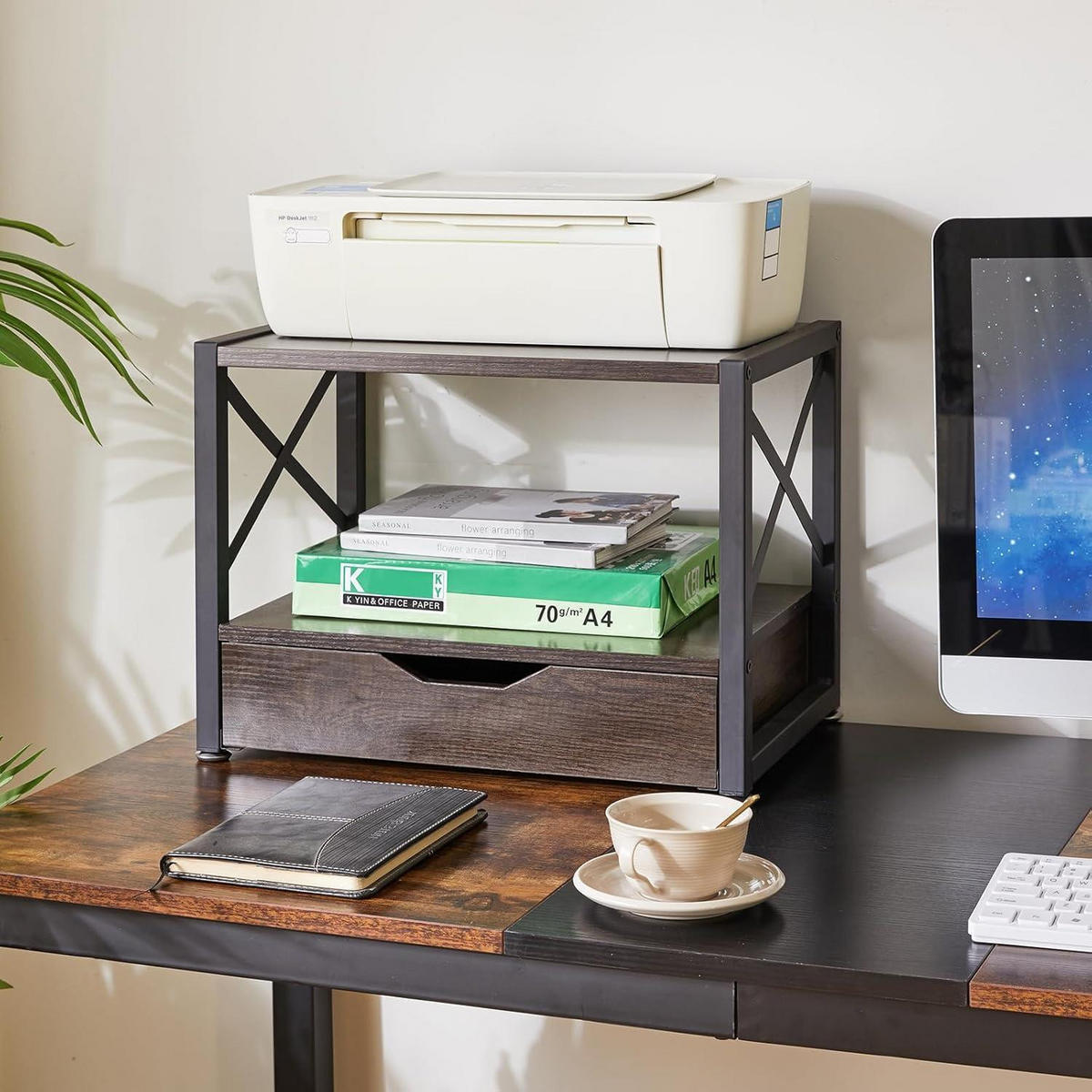 SCHREIBTISCHORGANIZER Mehrzweck, Desktop Organizer mit Schublade, Holz-Grau - Braun, Holzwerkstoff (15/12/30cm) - LUXUSKOLLEKTION