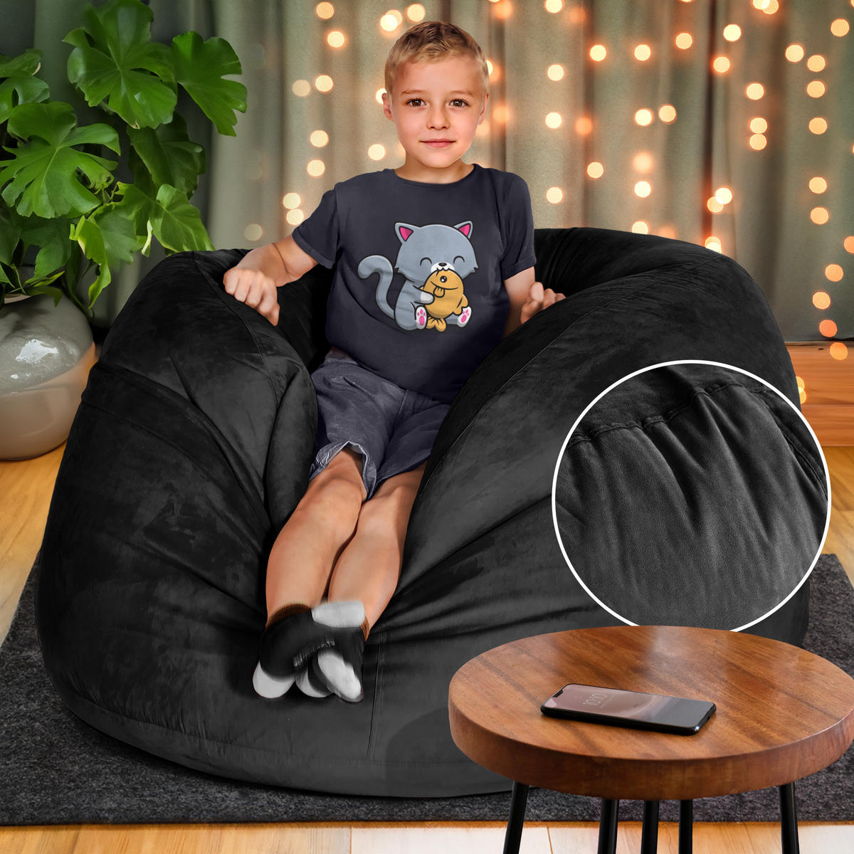 RIESEN-SITZSACK XXL JUMBO Velours 4ft - Schwarz, Textil (120/70/120cm) - Green Bean