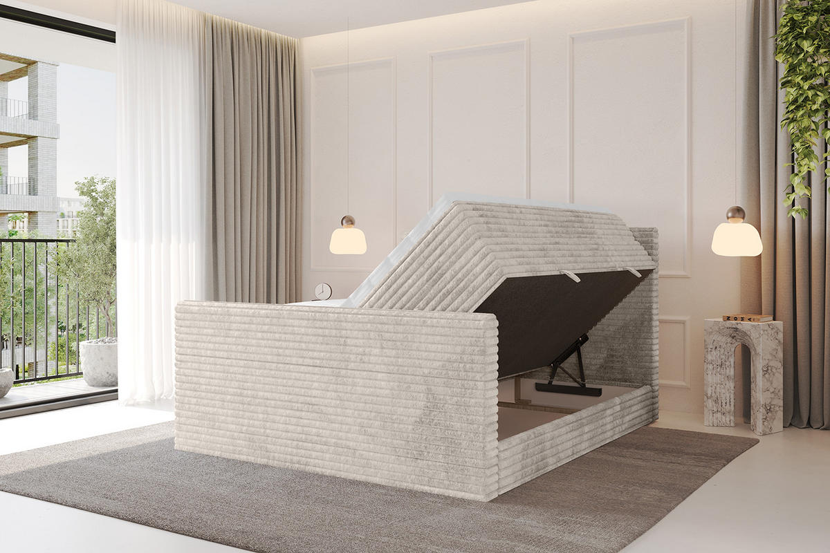 BOXSPRINGBETT mit Matratze H3|H4 und Lattenrost - TOLO-Z KING-v1 120x200 Cord - Creme - Creme, Holzwerkstoff (120/200cm)
