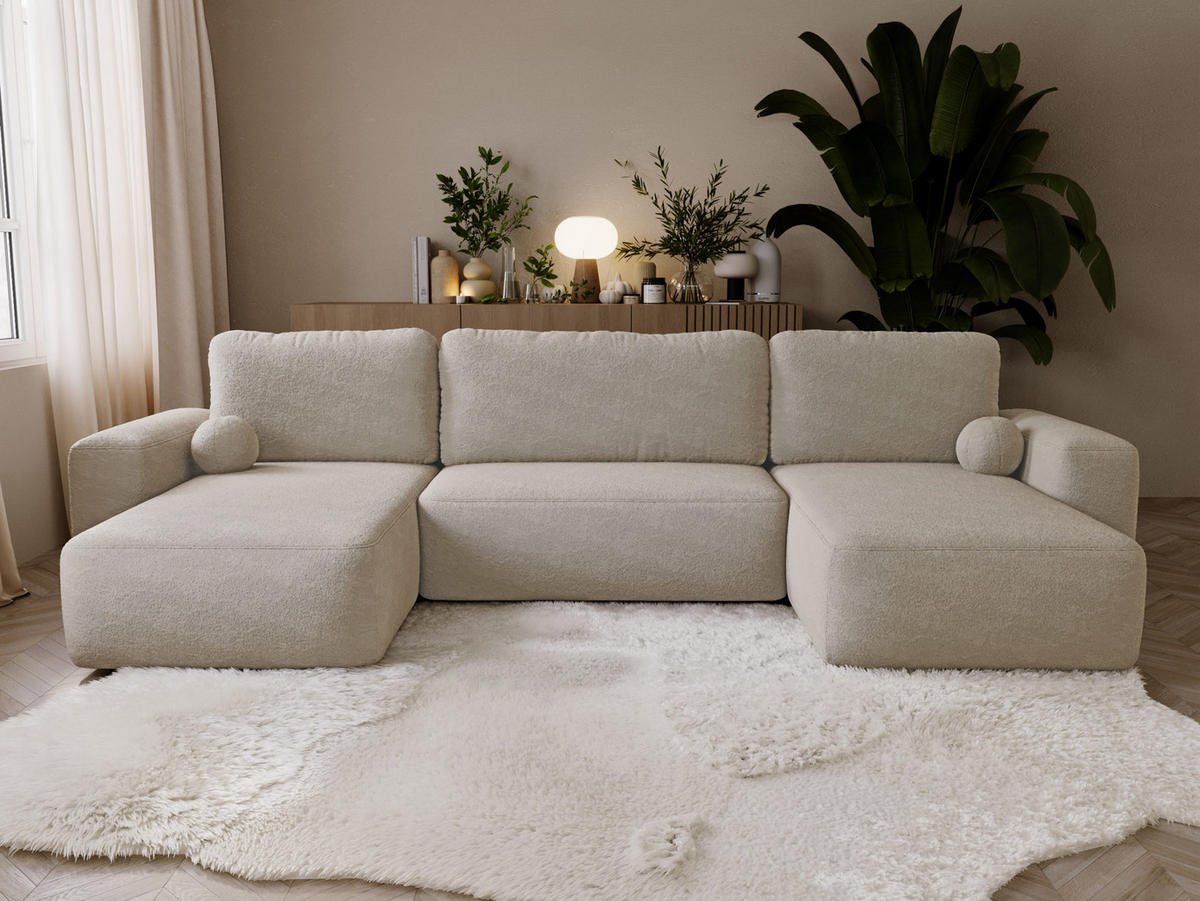 WOHNLANDSCHAFT Filo U - Beige/Schwarz, Holz/Kunststoff (374/94/177cm) - MIRJAN24