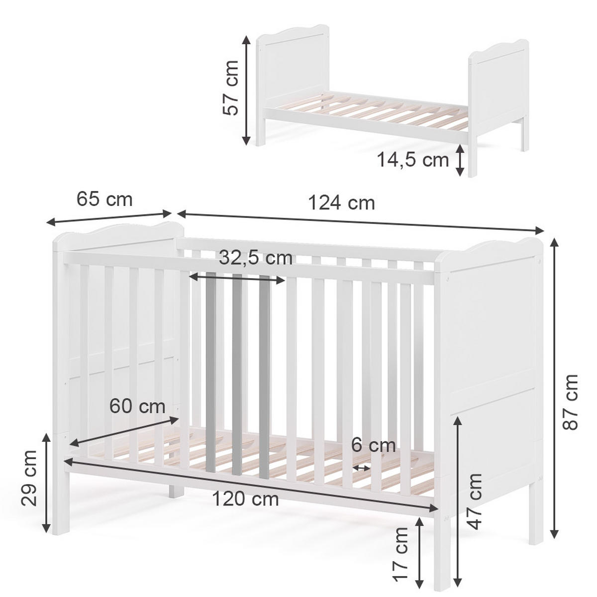BABYBETT Tobi Weiß 60x120 cm - Weiß, Holz (60/120cm) - VitaliSpa