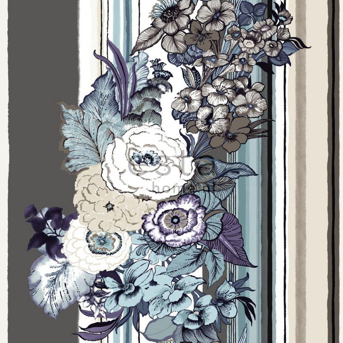 TAPETE Blumenmuster 53 cm x 10.05 m - Braun, Papier (53/1000cm) - ESTAhome