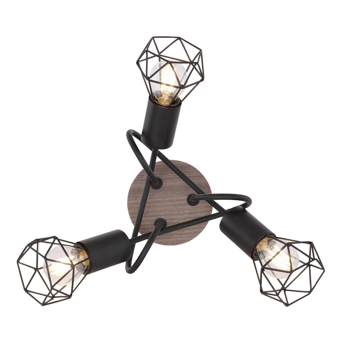 LED DECKENLEUCHTE Käfig Holzoptik Schwarz - Schwarz, Holz (38/38/21cm) - Globo Lighting