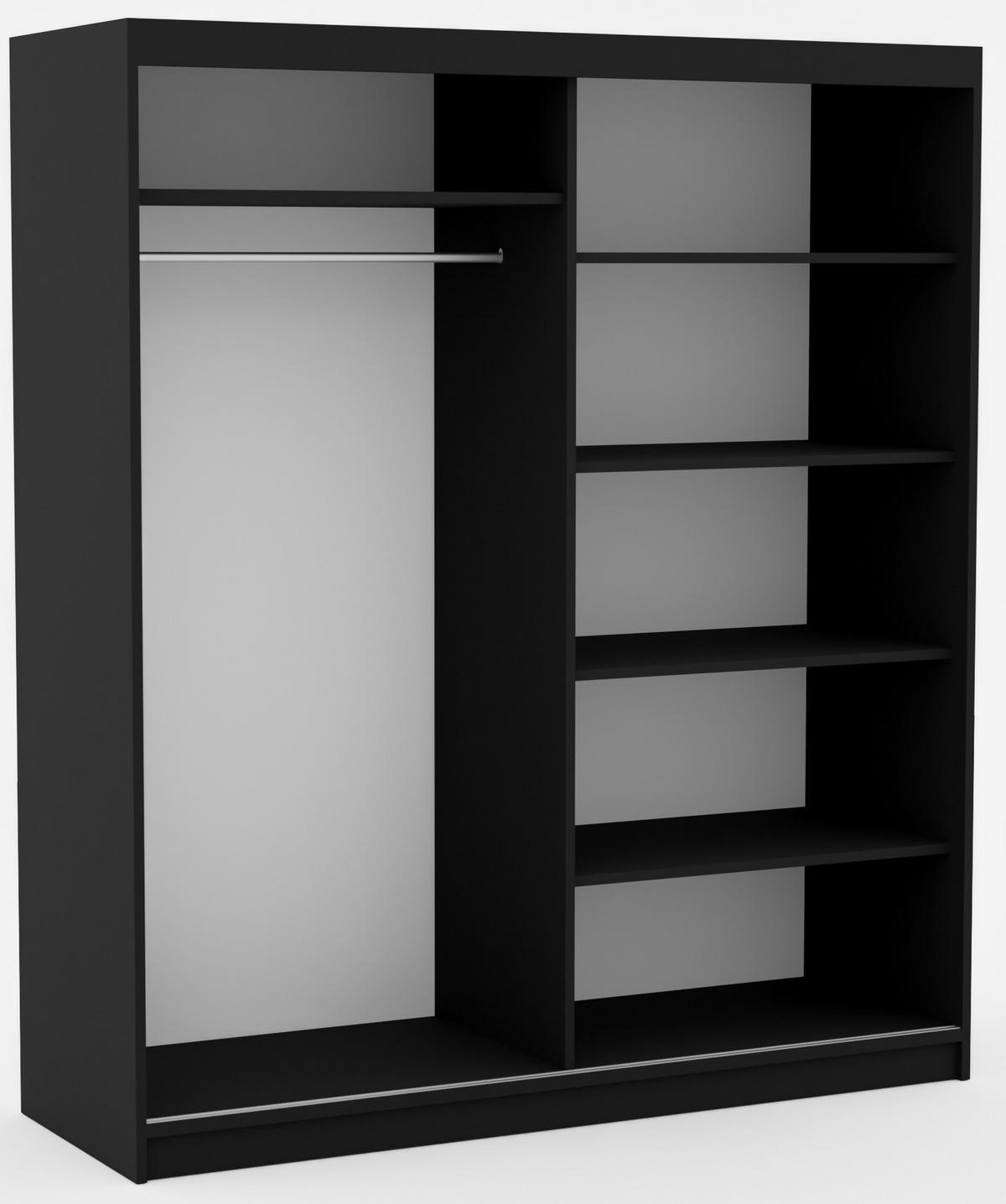 SCHIEBETÜRENSCHRANK Orvena 180 mit Spiegel – Schwarz - Schwarz, Holzwerkstoff (180/205/60cm) - Möblo