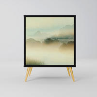SIDEBOARD MORNING BY THE LAKE, Schwarz, 57,5x42x75,5 cm, Goldfarbene Metallfüße - Goldfarben/Multicolor, Holzwerkstoff/Metall (57.5/75.5/42cm) - SpaceRebels