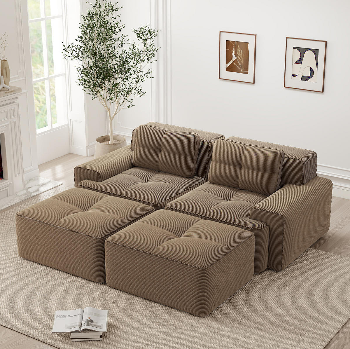 SOFA modular mit Tiefsitz 74 cm Cord Brown 3-tlg. - Braun, Kunststoff (177/69/204cm) - Meubliv