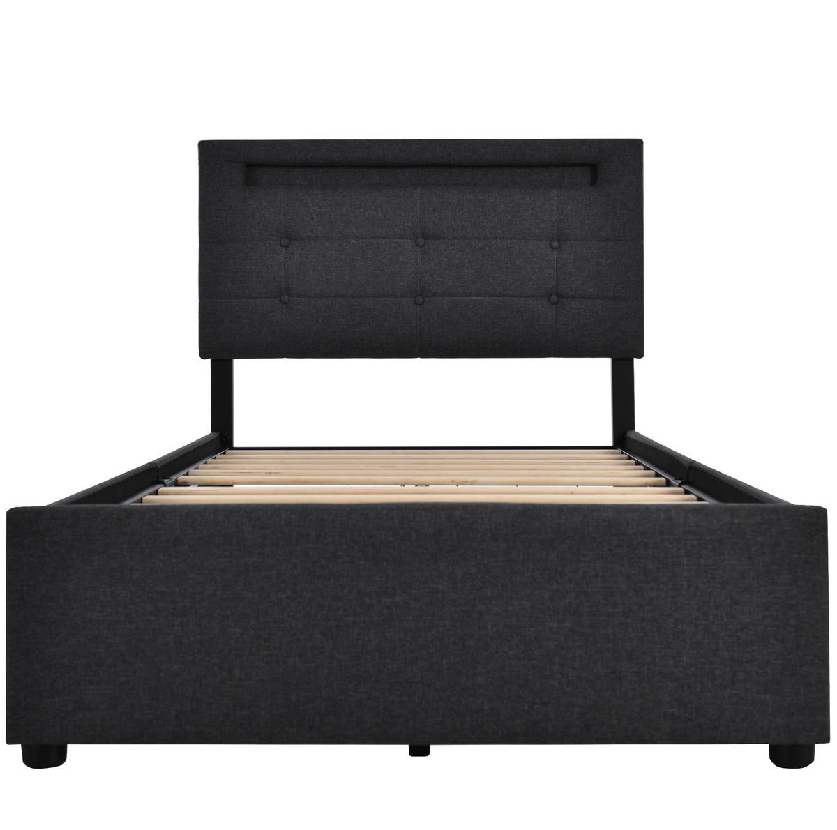 TAPECIRANI krevet 90/200 cm crni od lana s LED uzglavljem i 2 ladice - crna, tekstil (90/200cm) - OKWISH