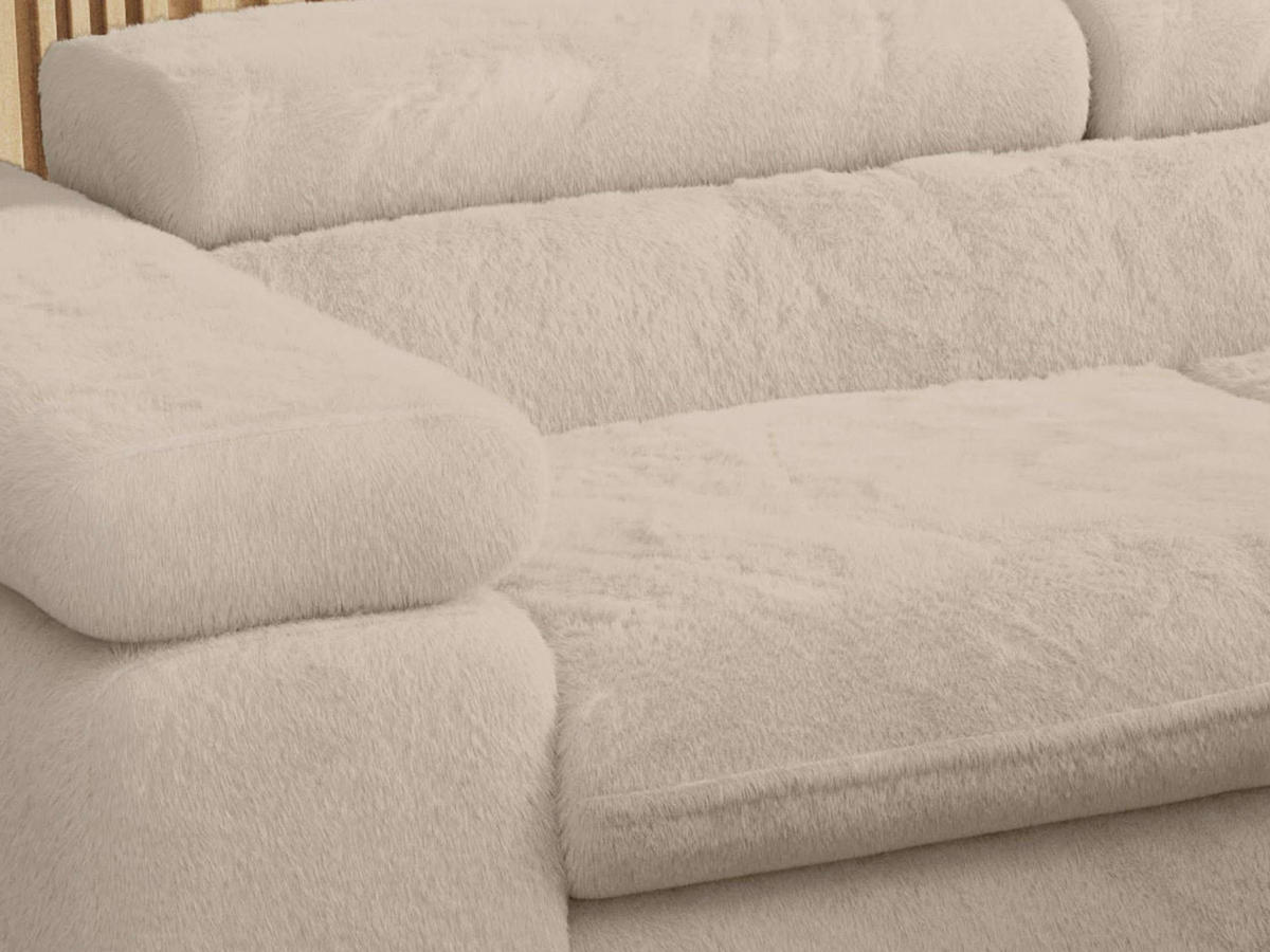 ECKSOFA PEDRO L Ecru Plüsch - Rechts Seite - Ecru/Schwarz, Textil/Metall (273/208cm) - MKS