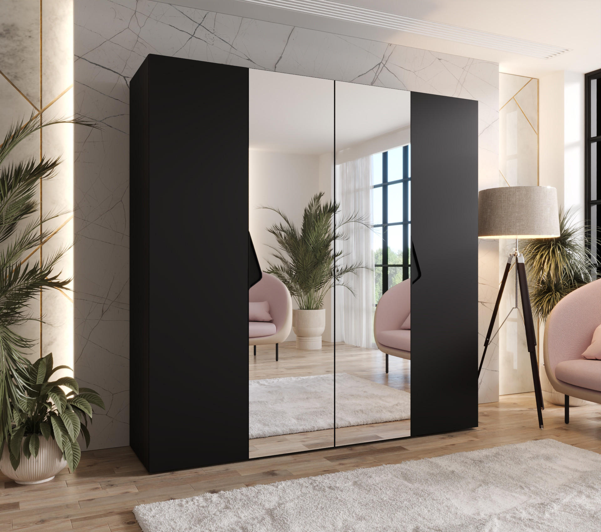 DREHTÜRENSCHRANK 202/200/52 4-türig - Schwarz, Holz/Metall (200/202/52cm) - Abiks Möbel