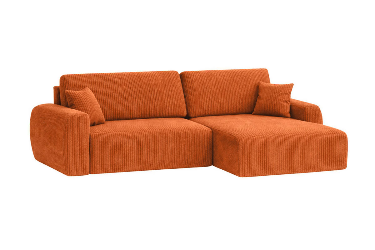 ECKSOFA Mit Schlaffunktion Ariel L, Cordstoff, Stoff Poso, Kupfer, Rechts - Orange, Holz (250/142cm) - Kaiser Möbel