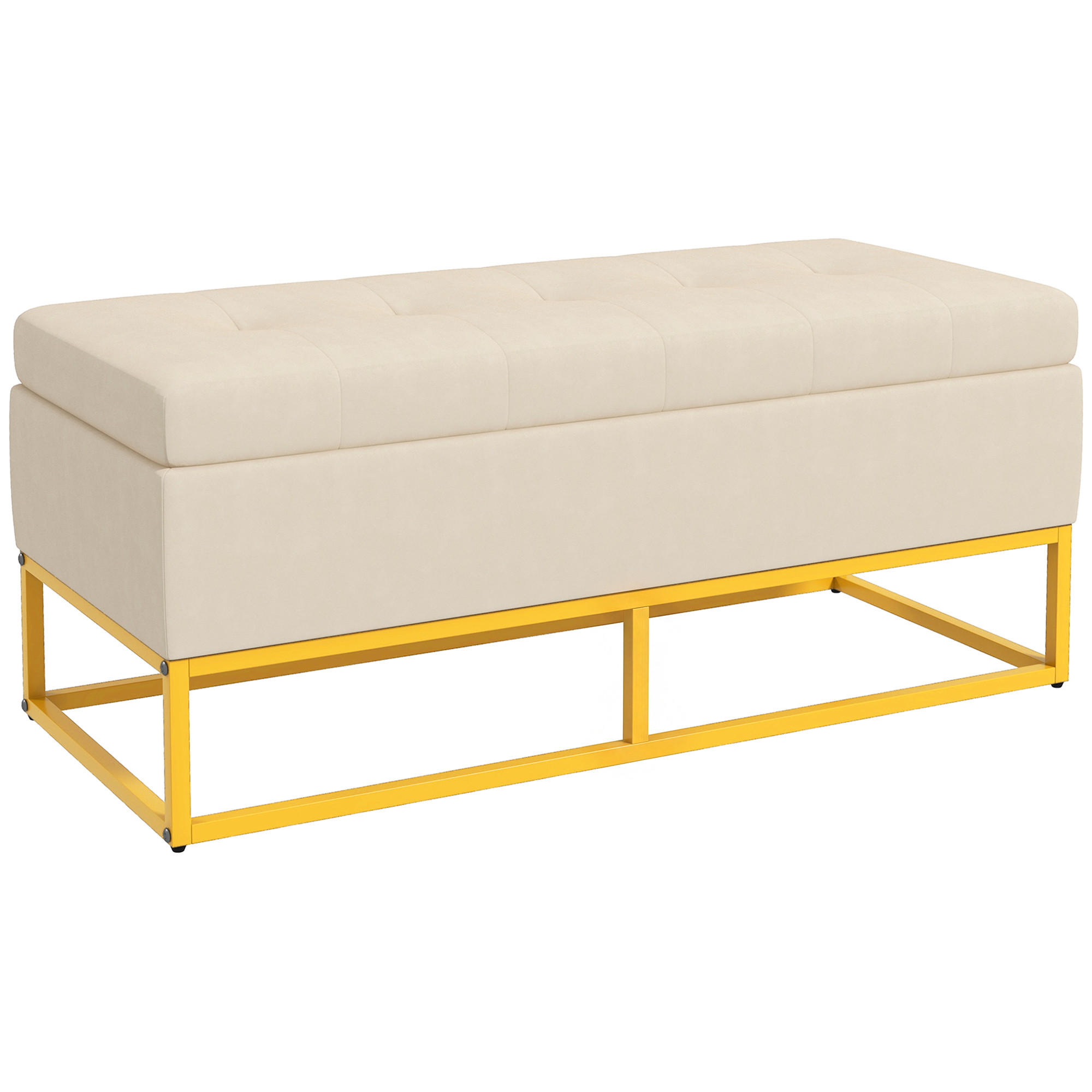 TRUHENBANKDE-07210 mit Knopfheftung und Flanelloptik Goldbeine - Beige, Metall (44/49/110cm) - ComfortXL