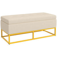 TRUHENBANKDE-07210 mit Knopfheftung und Flanelloptik Goldbeine - Beige, Metall (44/49/110cm) - ComfortXL