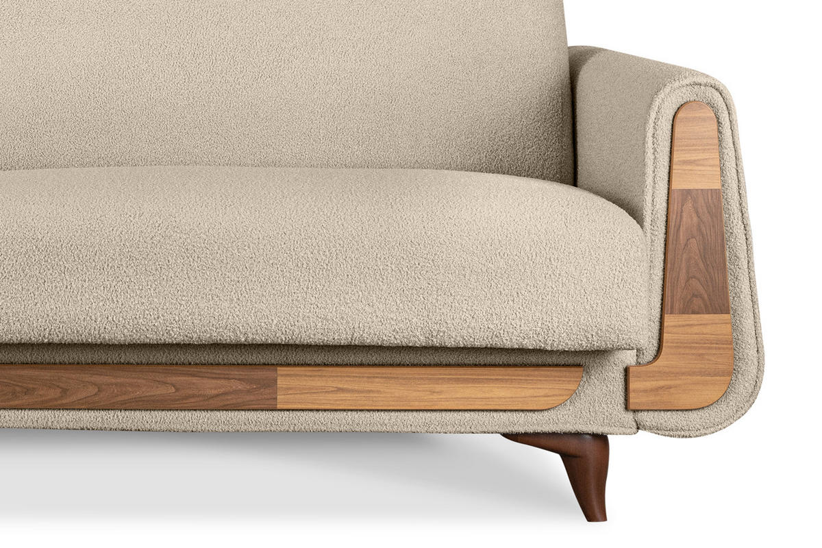 3-SITZER-SCHLAFSOFA GUSTAVO mit Armlehnen, creme - Creme/Braun, Holz/Holzwerkstoff (230/98/98cm) - KONSIMO®
